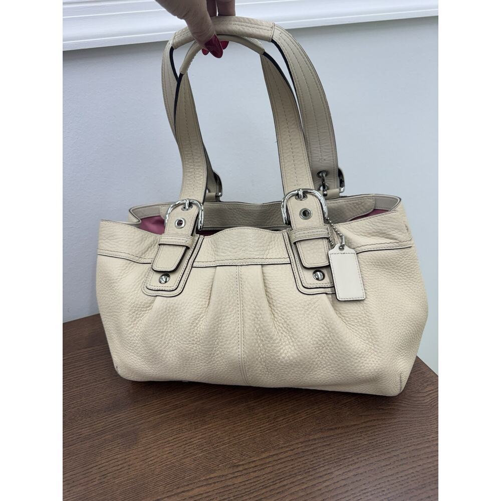 COACH F13732 Soho Hampton Cream/Bone Pleated Leather Shoulder Bag (PU2000THRIFTY